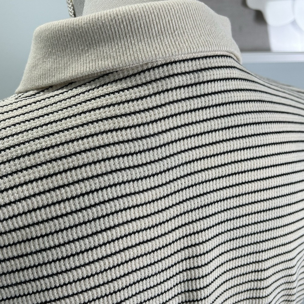 Atelier By Kirious Small Woman Boxy Cropped Short Sleeve Polo Beige Black Stripe - Picture 7 of 8